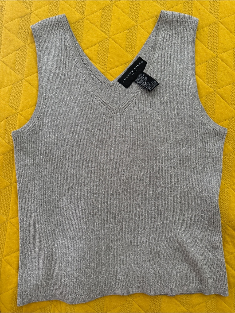 August Silk Metallic Sparkly V-Neck Tank - Silver